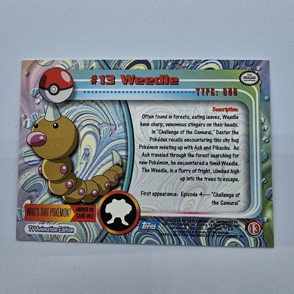 Pokemon 1999 TOPPS Weedle #13 Blue Logo TV Animation Edition Card - Picture 4 of 4